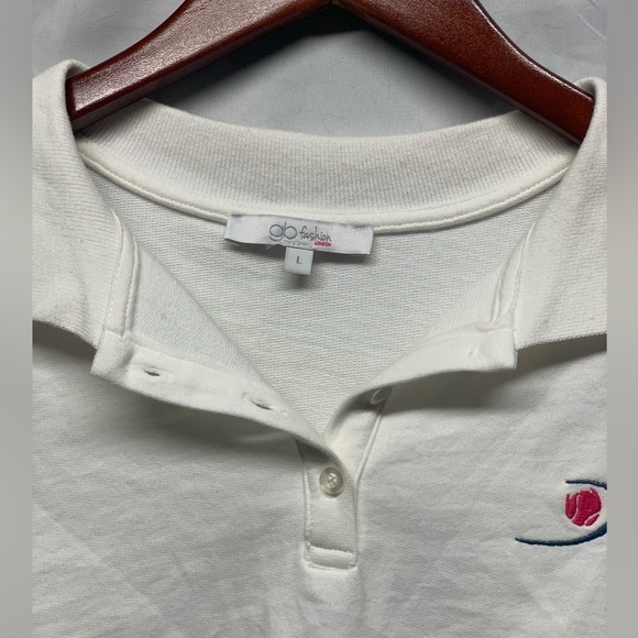 Francesca’s tennis polo cropped t-shirt white with blue and red stripes SIZE: L - Picture 3 of 5